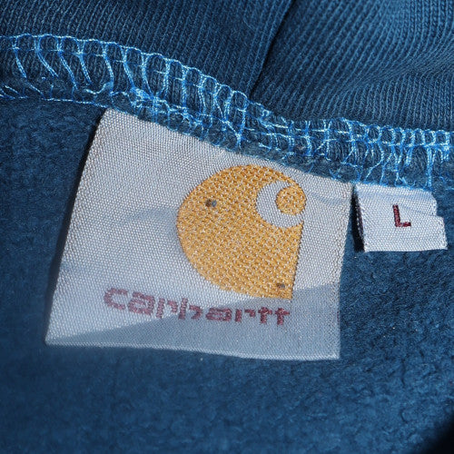 Carhartt Men's Blue Pullover Hoodie L Embroidered Logo Cotton