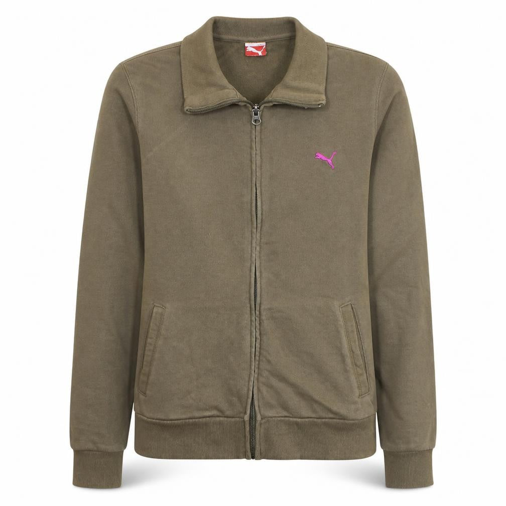 Front view of Puma Women's Brown Track Jacket, size 12, Full Zip Cotton Blend