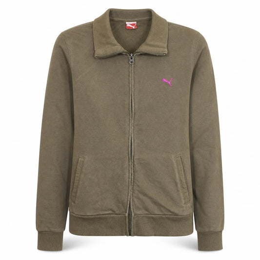 Front view of Puma Women's Brown Track Jacket, size 12, Full Zip Cotton Blend