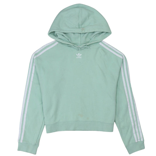Adidas Women Mint Green Cropped Hoodie UK 10 Cotton Pullover