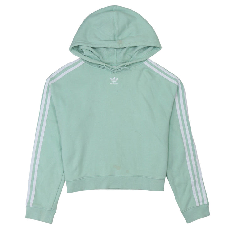 Adidas Women Mint Green Cropped Hoodie UK 10 Cotton Pullover