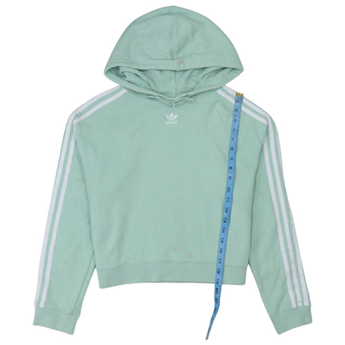 Adidas Women Mint Green Cropped Hoodie UK 10 Cotton Pullover