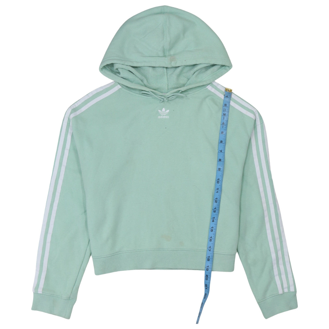 Adidas Women Mint Green Cropped Hoodie UK 10 Cotton Pullover