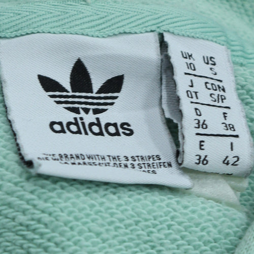 Adidas Women Mint Green Cropped Hoodie UK 10 Cotton Pullover