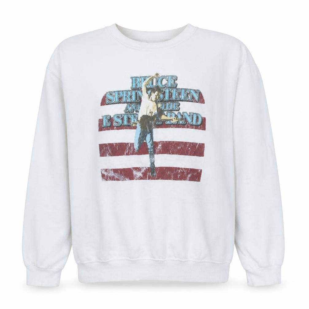Bruce Springsteen White Women's L Sweatshirt Crew Neck Vintage Band Print