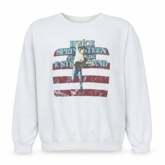 Front view of Bruce Springsteen White Women's L Sweatshirt Crew Neck Vintage Band Print