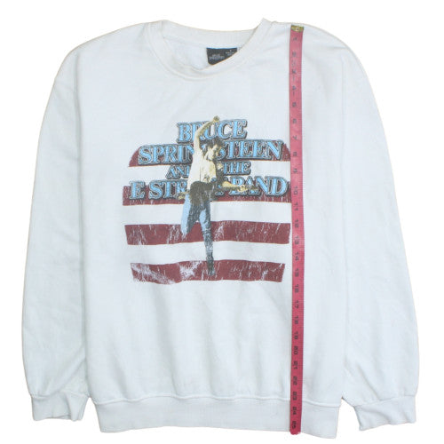 Bruce Springsteen White Women's L Sweatshirt Crew Neck Vintage Band Print