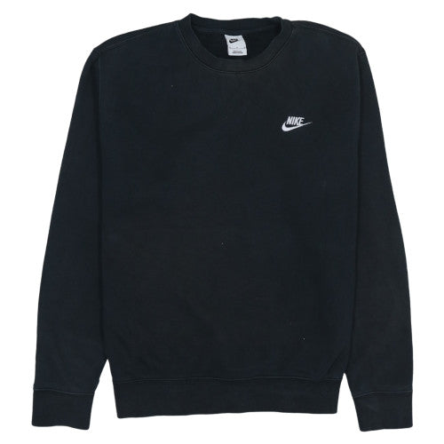 Nike Men Black Medium Crew Neck Pullover Sweatshirt Fleece Cotton Blend