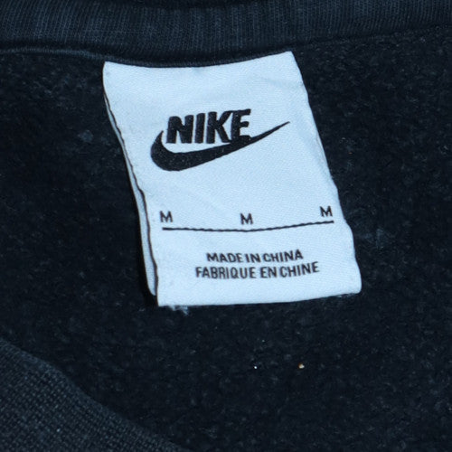 Nike Men Black Medium Crew Neck Pullover Sweatshirt Fleece Cotton Blend