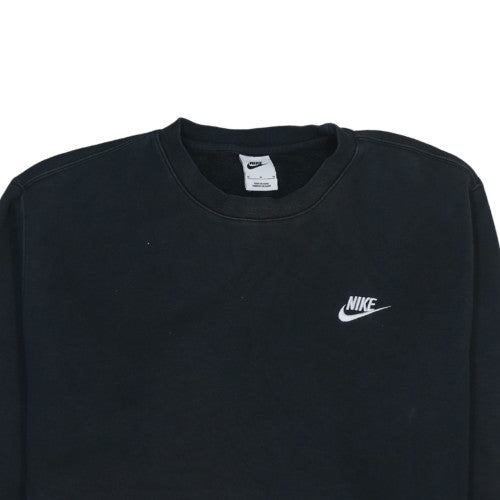 Nike Men Black Medium Crew Neck Pullover Sweatshirt Fleece Cotton Blend