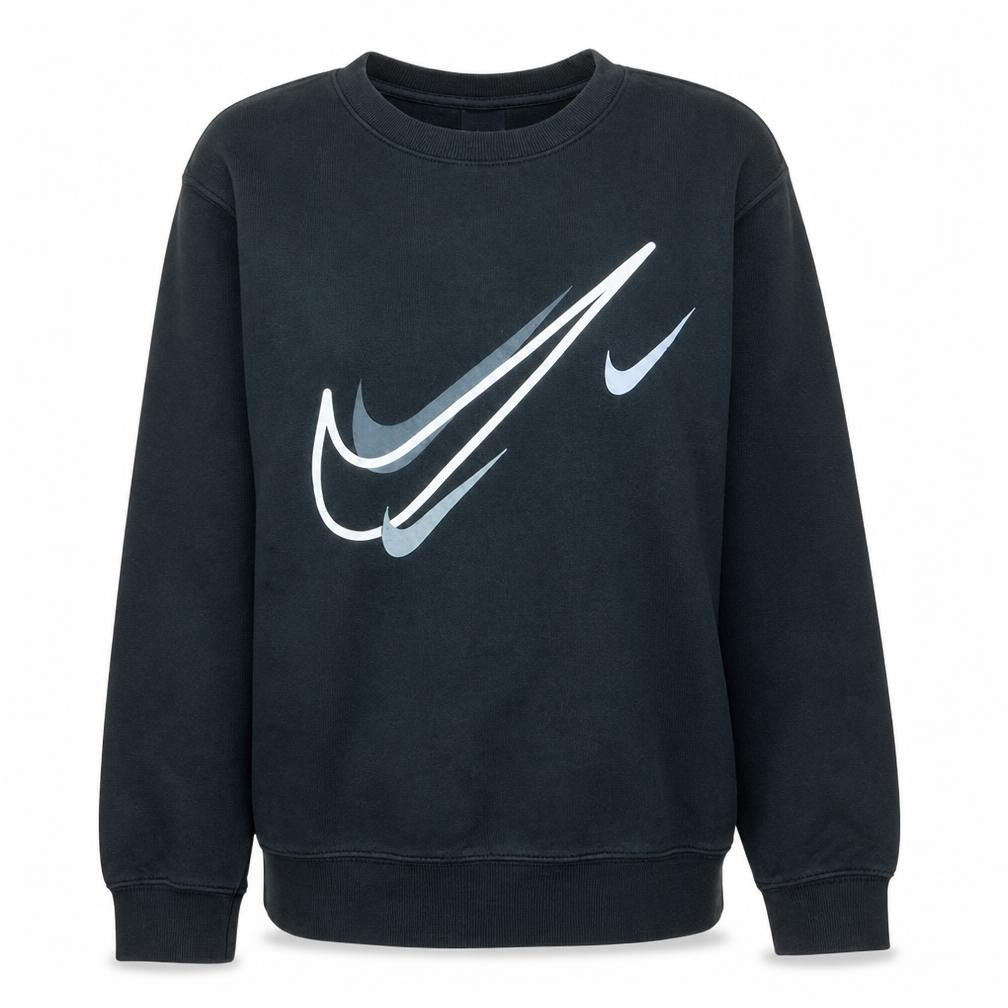Front view of Nike women’s black medium pullover sweatshirt with graphic logo