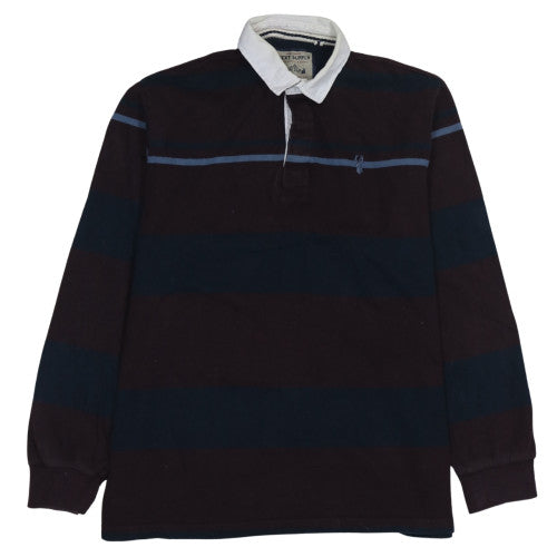 Next Mens Navy Burgundy Striped Long Sleeve Polo L Cotton Rugby Top