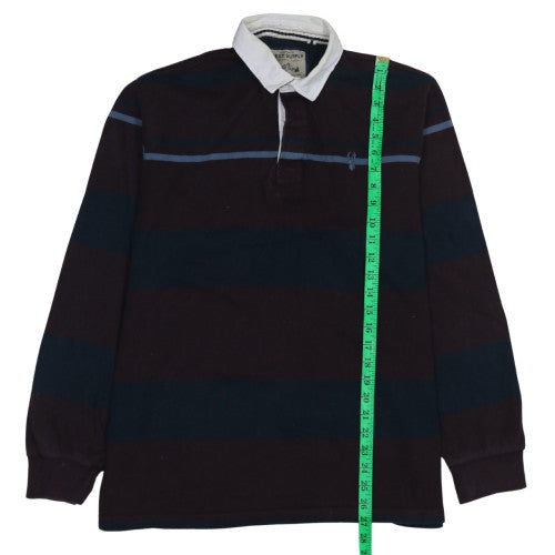 Next Mens Navy Burgundy Striped Long Sleeve Polo L Cotton Rugby Top