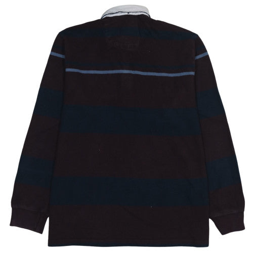 Next Mens Navy Burgundy Striped Long Sleeve Polo L Cotton Rugby Top