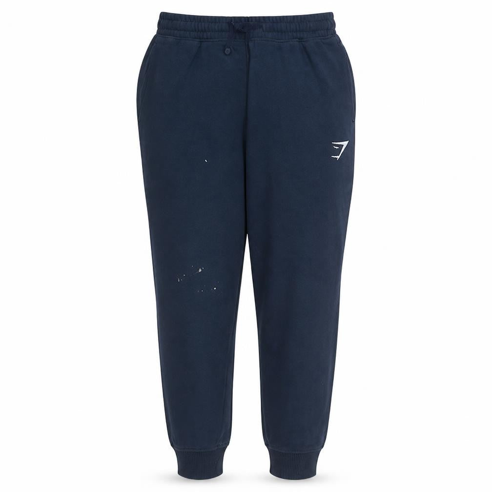Front view of Gymshark Men’s Blue Jogger Sweatpants, size S, Cotton Blend Activewear
