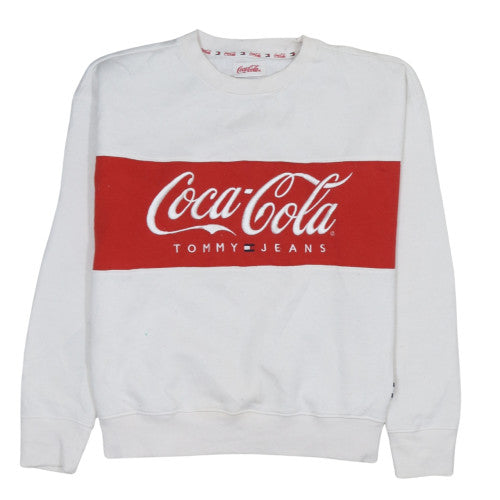 Tommy Jeans Coca-Cola White Red Women's L Sweatshirt Crew Neck Cotton Blend