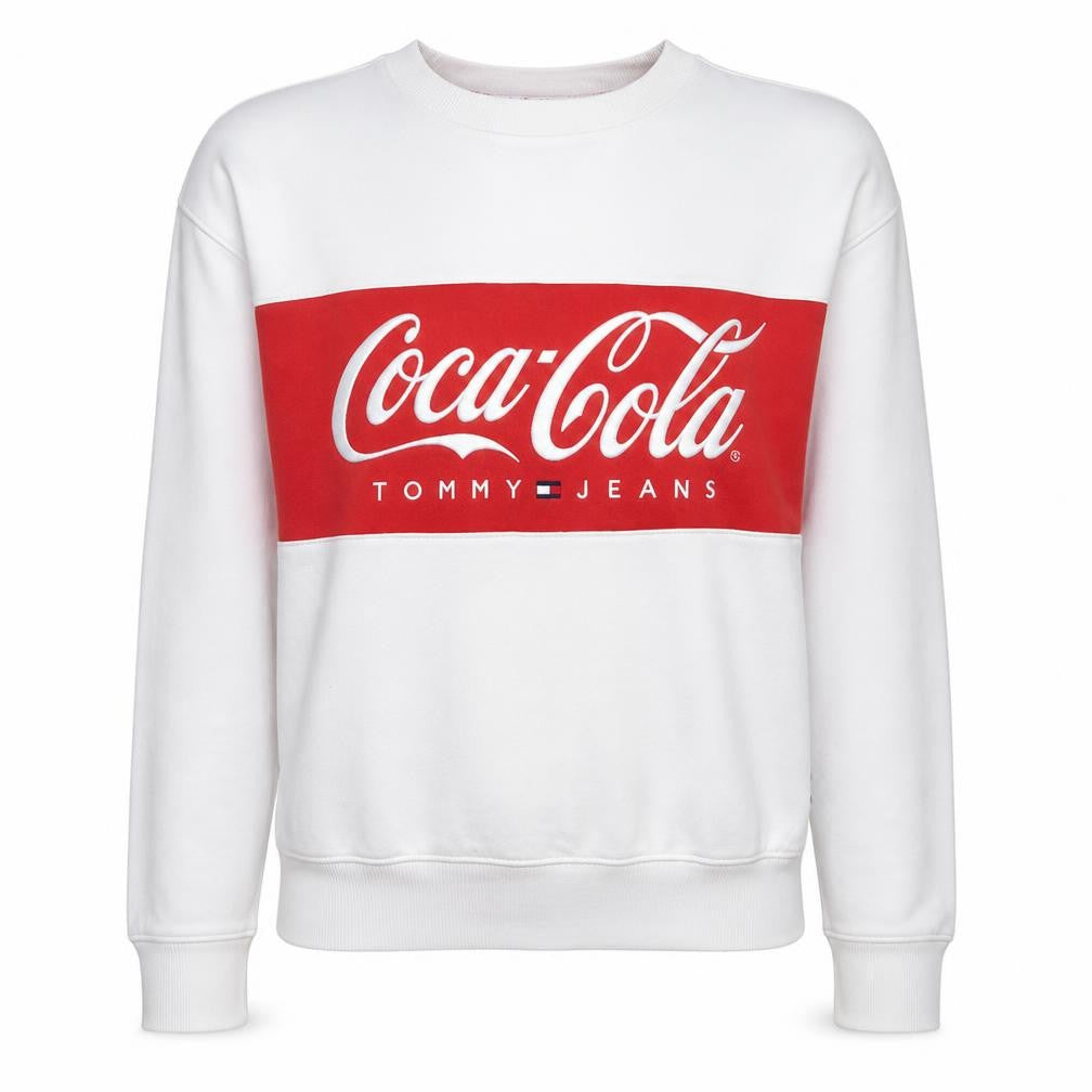 Tommy Jeans Coca-Cola White Red Women's L Sweatshirt Crew Neck Cotton Blend