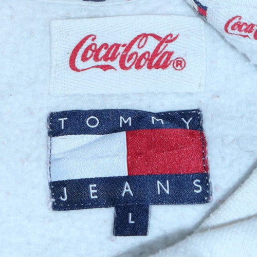 Tommy Jeans Coca-Cola White Red Women's L Sweatshirt Crew Neck Cotton Blend