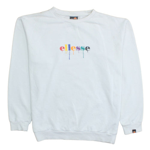 Ellesse Men's White Pullover Sweatshirt M Retro Logo Fleece
