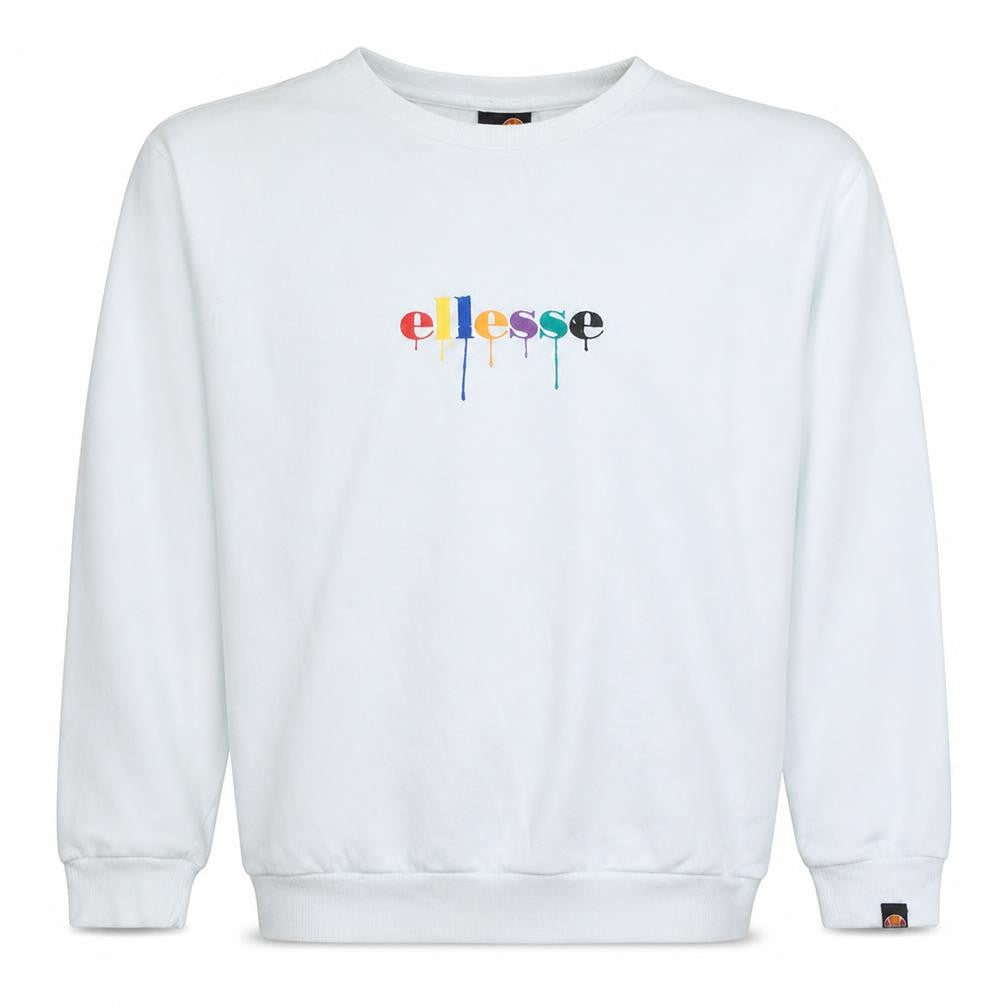 Front view of Ellesse Men's White Pullover Sweatshirt M Retro Logo Fleece