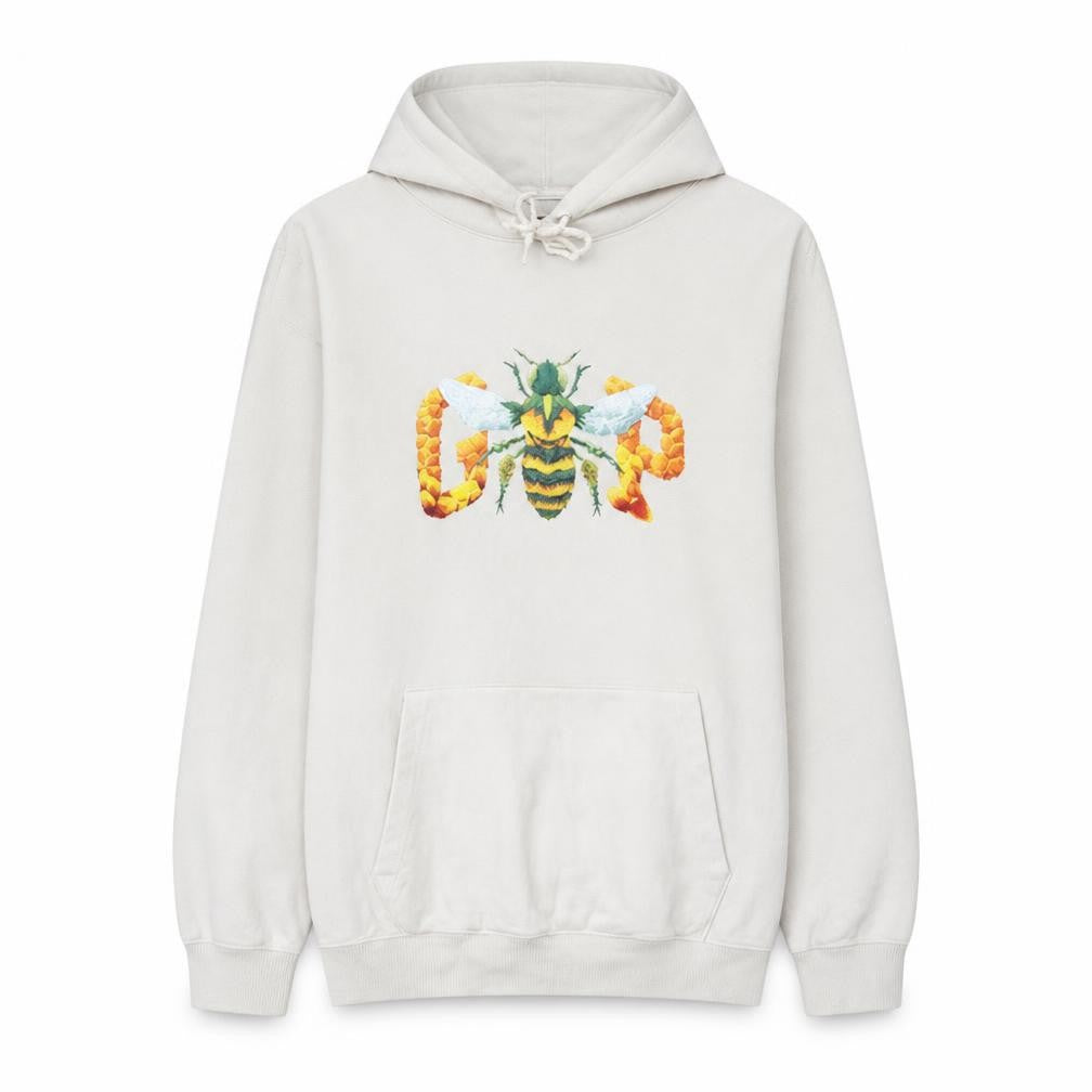 Front view of Gap Women White Bee Graphic Pullover Hoodie L Raku Inoue Collab