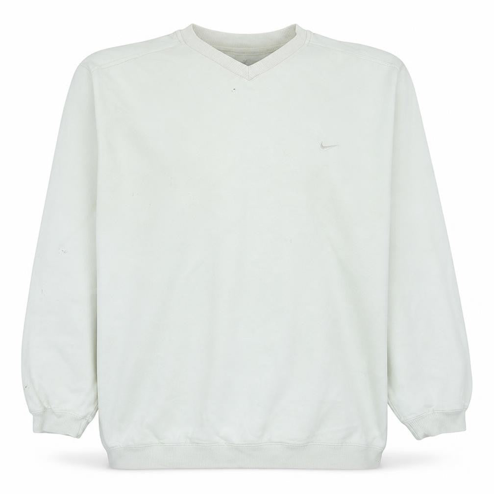 Nike Men's White V-Neck Pullover Sweatshirt XL Fleece Sportswear