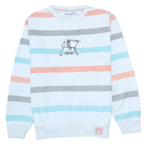 Disney Women White Striped Marie Cat Sweatshirt Size S