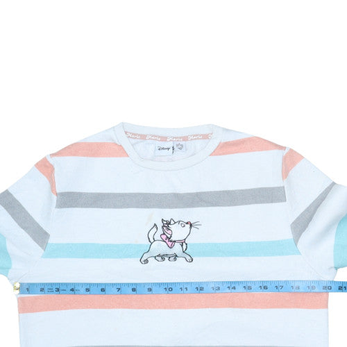 Disney Women White Striped Marie Cat Sweatshirt Size S