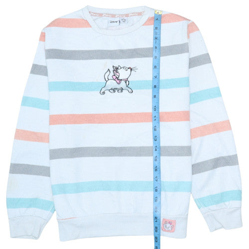 Disney Women White Striped Marie Cat Sweatshirt Size S