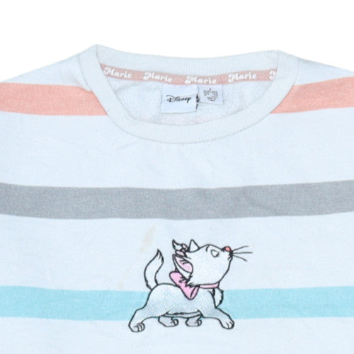 Disney Women White Striped Marie Cat Sweatshirt Size S