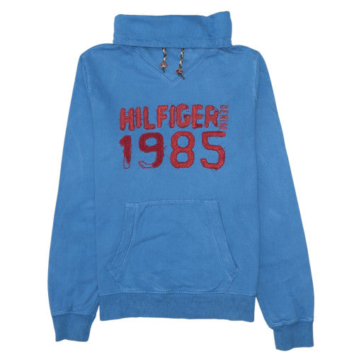 Tommy Hilfiger Men’s Blue Pullover Hoodie L Embroidered Retro Style