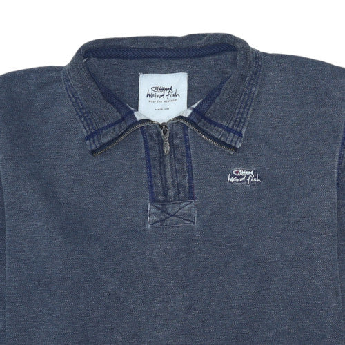 Weird Fish Men's Blue Large 1/4 Zip Cotton Sweatshirt Pullover