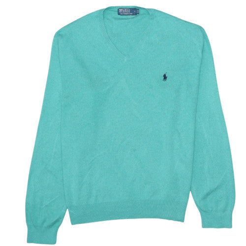 Ralph Lauren Men's Green M V-Neck Cotton Jumper Classic Knit