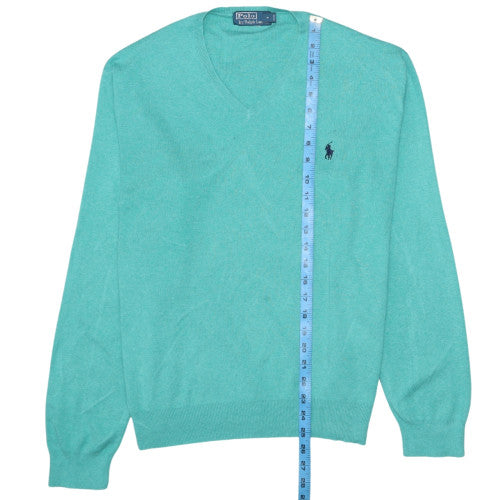 Ralph Lauren Men's Green M V-Neck Cotton Jumper Classic Knit