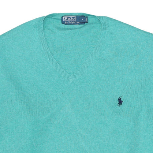 Ralph Lauren Men's Green M V-Neck Cotton Jumper Classic Knit