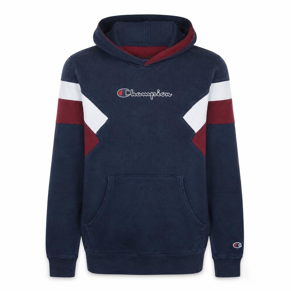 Front view of Champion boys’ blue colourblock pullover hoodie xl 13-14 years