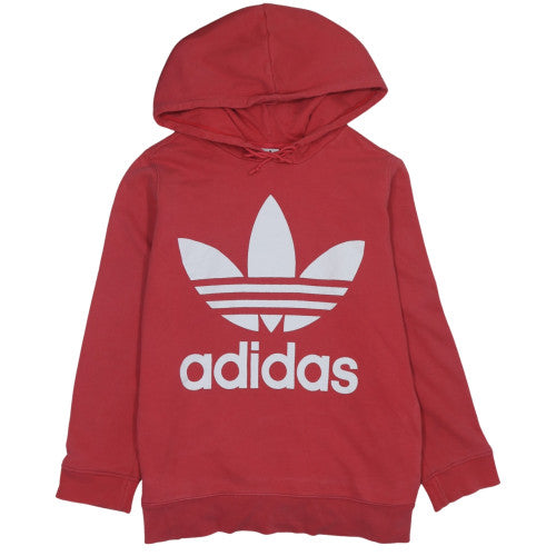 Adidas Women Red Pullover Hoodie Sweatshirt Size 16 Logo Cotton Blend