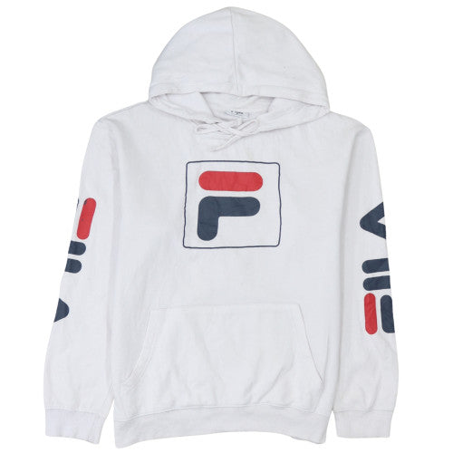 Fila Men's White Pullover Hoodie Medium Logo Graphic Cotton Blend