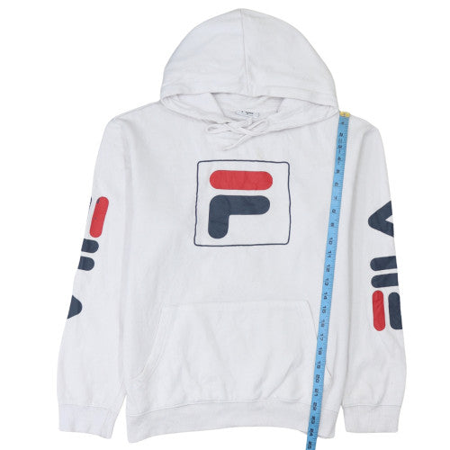 Fila Men's White Pullover Hoodie Medium Logo Graphic Cotton Blend