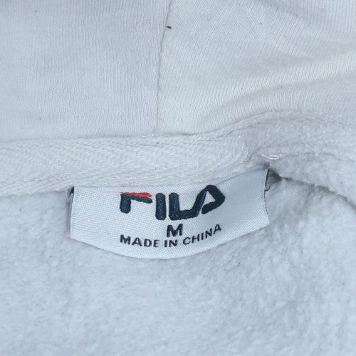 Fila Men's White Pullover Hoodie Medium Logo Graphic Cotton Blend