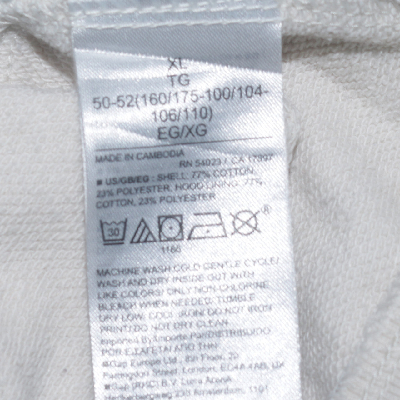 GAP Men’s Ivory Full Zip Hoodie XL Classic Cotton Blend