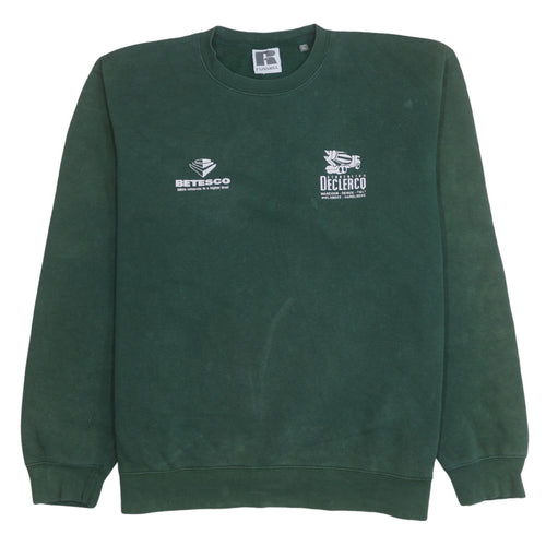 Russell Mens Green XL Pullover Sweatshirt Crew Neck Work Logo
