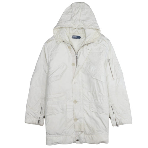 Ralph Lauren Women's White Hooded Long Parka Jacket Size L