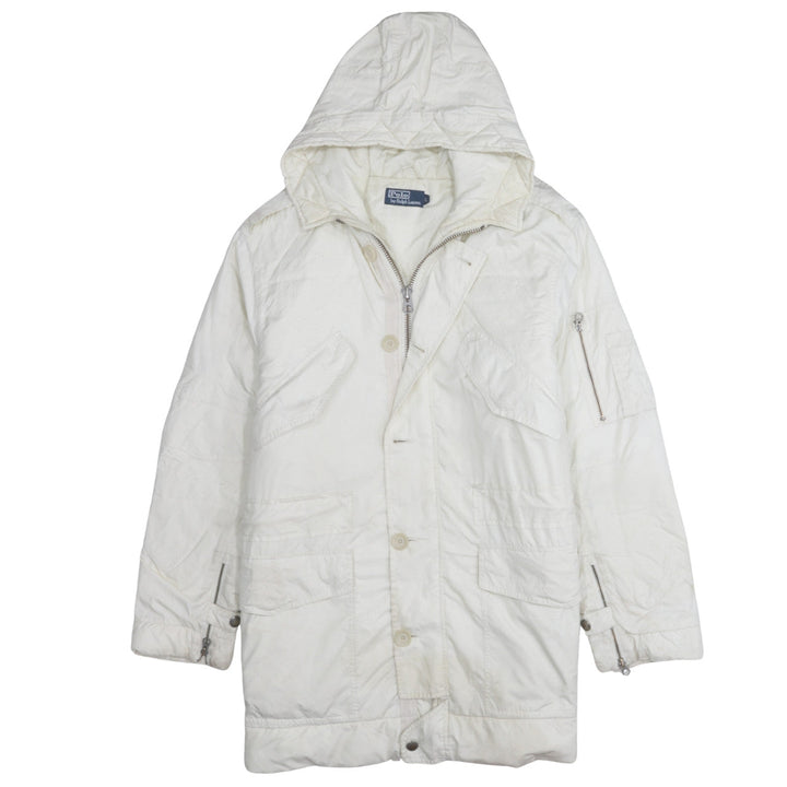 Ralph Lauren Women's White Hooded Long Parka Jacket Size L