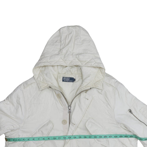 Ralph Lauren Women's White Hooded Long Parka Jacket Size L