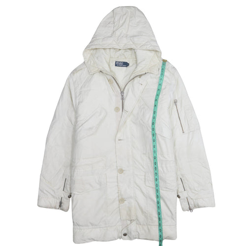 Ralph Lauren Women's White Hooded Long Parka Jacket Size L