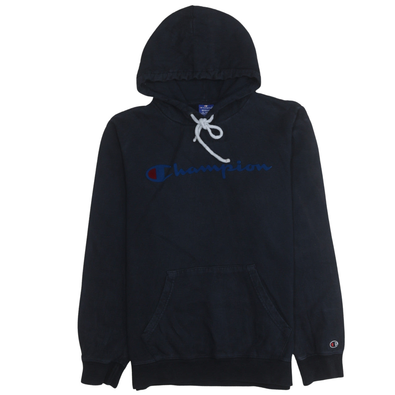 Champion Men's Black Pullover Hoodie Medium Fleece Logo Sweatshirt