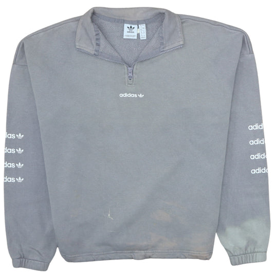 Adidas Women Grey 1/4 Zip Sweatshirt Size 12 Fleece Lined Casual