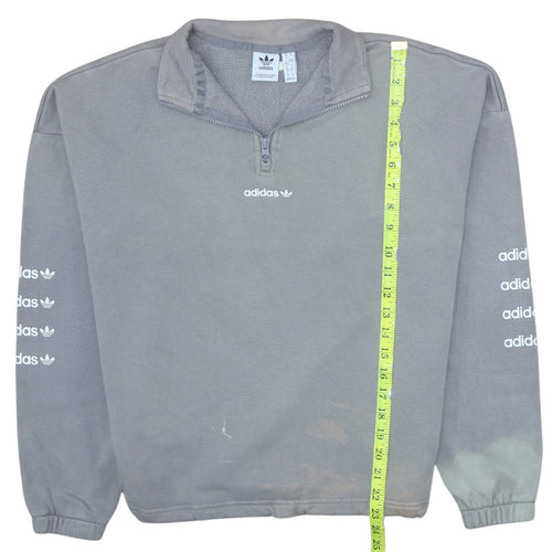 Adidas Women Grey 1/4 Zip Sweatshirt Size 12 Fleece Lined Casual