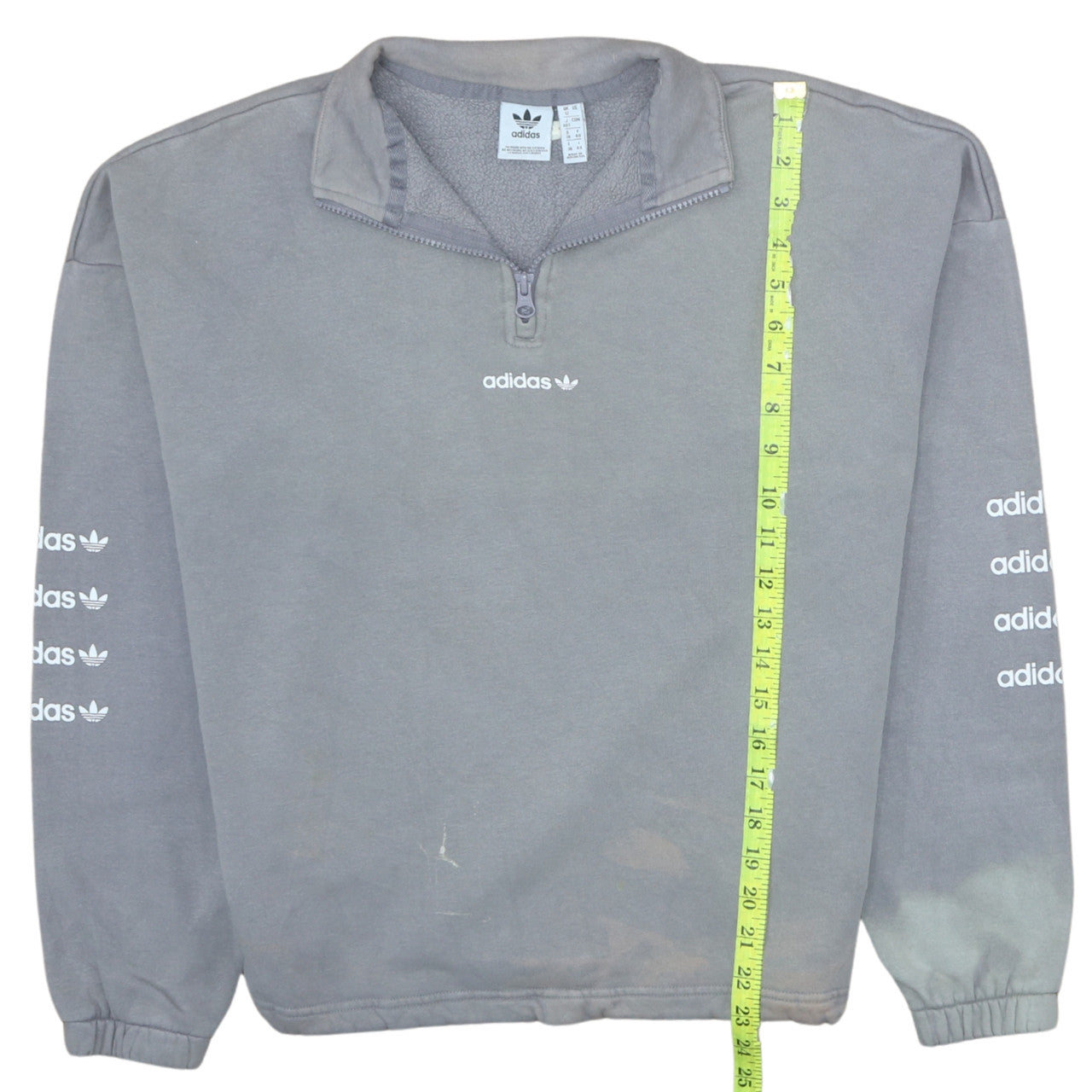 Adidas Women Grey 1/4 Zip Sweatshirt Size 12 Fleece Lined Casual